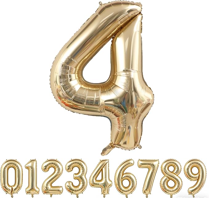 40 Inch Light Gold 4 Number Balloons Champagne Gold Giant 4 Foil Mylar Helium Large Digita Balloon for Girls Boys 4th Birthday Jumbo Balloon Anniversary Graduation Events Party Decorations Supplies