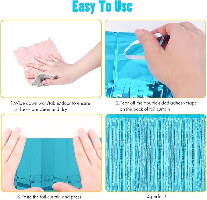 22Pcs Cartoon Baby Birthday Decorations, Aquamarine 3.3x8.2ft Tinsel Foil Fringe Curtains Banner and Cute Flowers Bubbles Balloons for Cute Theme Party Decorations Boys and Girls Party Supplies
