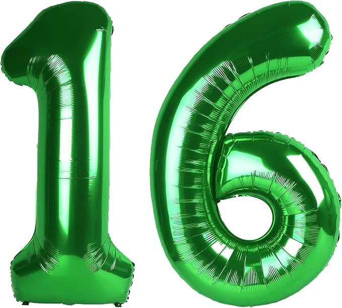 40 Inch Green Number 16 Digital Balloon,Jumbo Mylar Foil Helium Balloon for 16 Balloons for Birthday Party,Wedding Anniversary Party Decorations