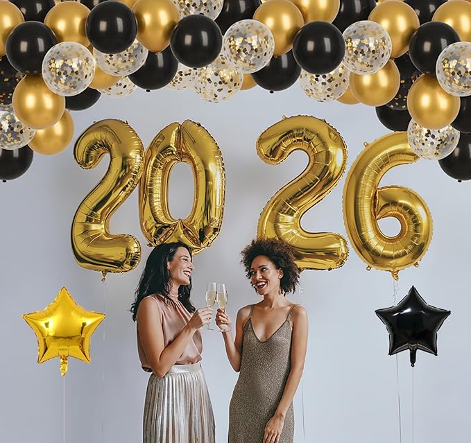 KALOR 42 Inch 2026 Gold Foil Mylar Number Balloons, 2026 New Years Decorations for 2026 Happy New Year Eve and Graduations Party Supplies