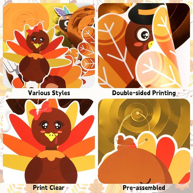 40Pcs Thanksgiving Turkey Hanging Swirl Decorations, Cute Turkey Ceiling Hanging Swirls Streamers for Thanksgiving Party Decor
