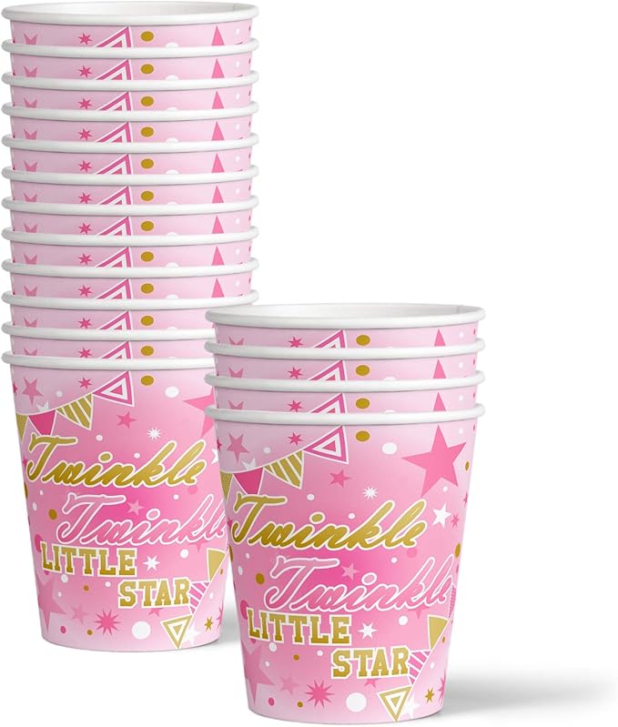 Twinkle Twinkle Little Star Pink Birthday Party Supplies Set Plates Napkins Cups Tableware Kit for 16