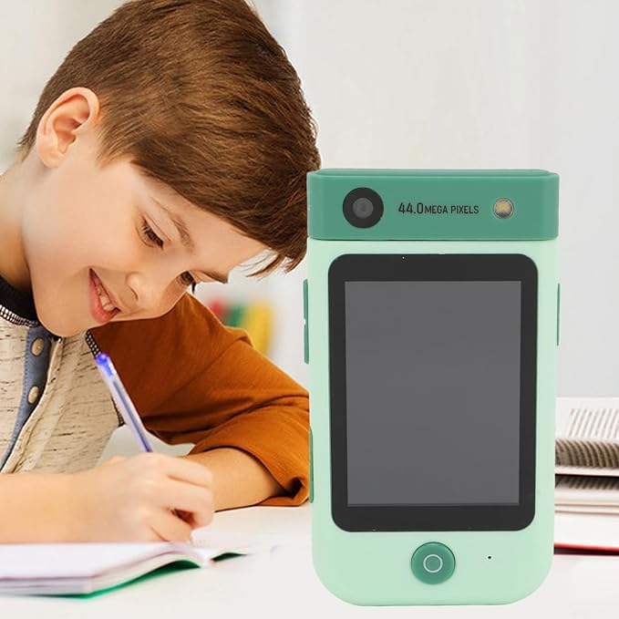 48MP 1080P HD Kids Smart Phone, 2.8in Touchscreen Camera with Autofocus, 180° Rotating Lens, Music Player, Games, Voice Recorder, for Boys Girls, with Carton Stickers (Green