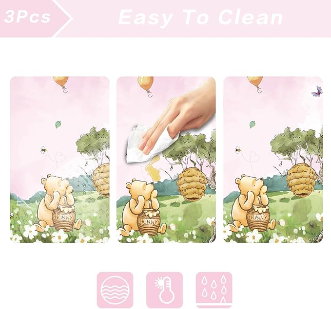3pcs Party Tablecloth Bear Baby Shower Tablecloths Classic Bear Disposable Thickened Plastic Table Cover for Kids 1st 2rd Baby Party Supplies 54x108Inches (Pink)