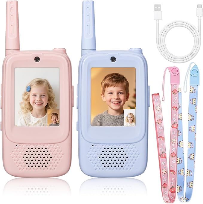 Video Walkie Talkies for Kids, 2 Pack Rechargeable Walkie Talkies with HD Camera, Photo & Voice Changer, Long Range, Indoor & Outdoor Play, Interactive Toys Birthday Gifts for Boys Girls Ages 3-12