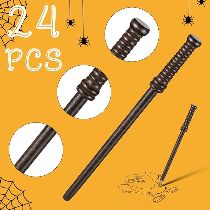72 Pcs Wand Pencils and Glasses Wizard Halloween Party Favors, Including 24 Wizard Wand Pencils and 24 Plastic Costume Glasses Frame with 24 Storage Bags for Kids Theme Party Supplies
