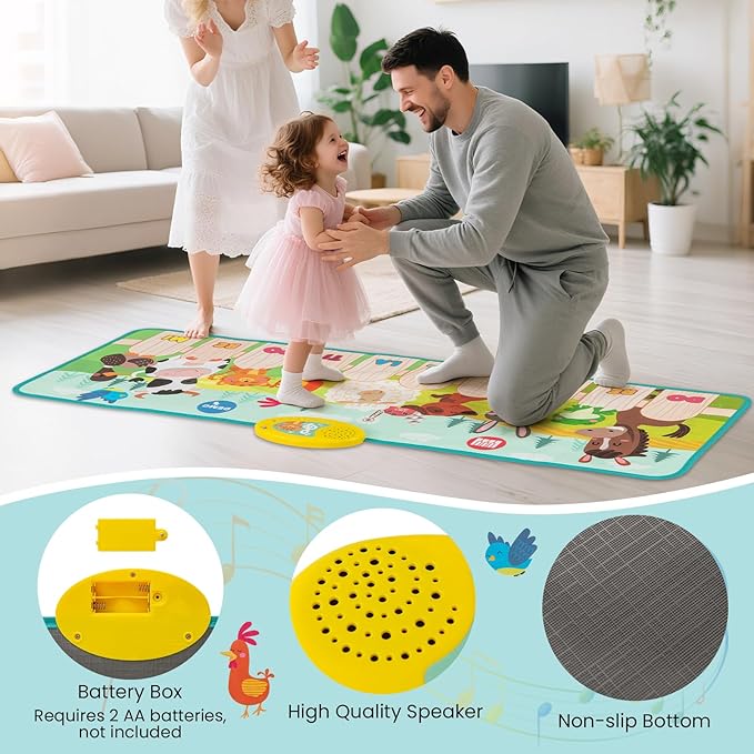 Costzon Floor Piano Mat for Toddlers, Musical Touch Playmat Keyboard Dance Mat, 10 Animal Sounds, 10 Keys & 10 Built-in Songs, Kids Sensory Educational Toy Birthday Gift for Boys Girls (37.5” x 14”)