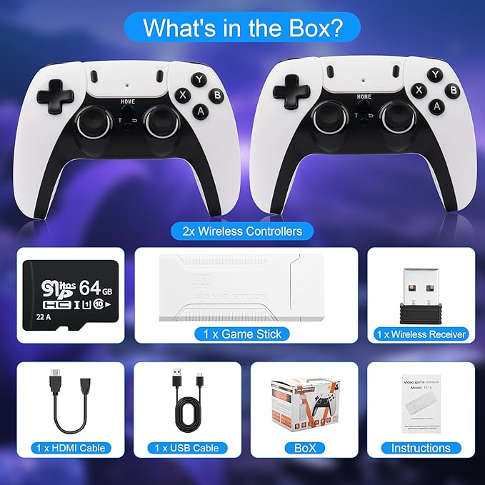 Retro Game Stick with 40,000+ Classic Games, 23 Emulators, Plug & Play 4K HDMI Output,Dual 2.4G Wireless Controllers,64GB TF Card, Multiplayer Arcade Console for TV, Family & Kids Gift, 2026 Editions