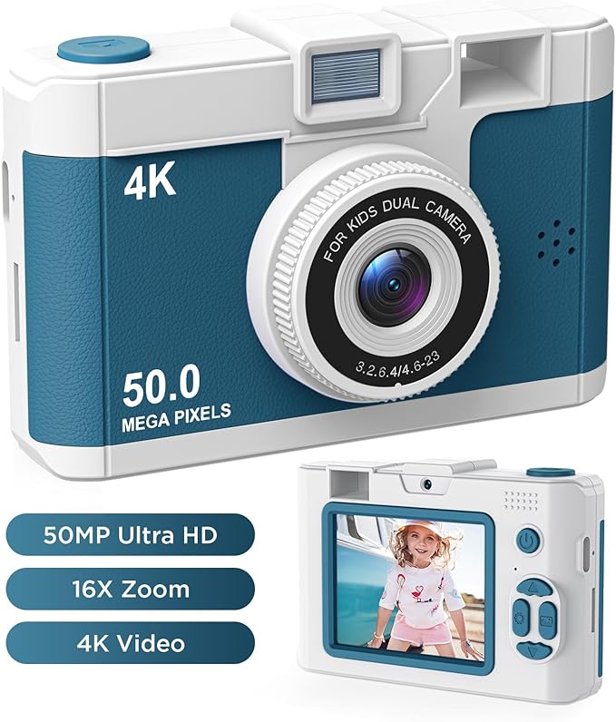 50.0 Mega Pixels Kids Camera for 5-13 Year Old Girls Boys with WiFi,MP3,Video Recording,Children Digital Selfie Video Camcorder 1080P Dual Lens 2.4 Inch HD,32G TF Card (Green)