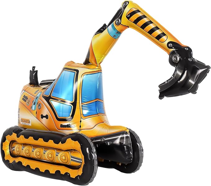 Self Standing 4D Foil Construction Balloon,Large Excavator Balloon, Digger Engineering Vehicle Balloon for Kids,Construction Birthday Party Supplies for Construction Theme Party Decoration