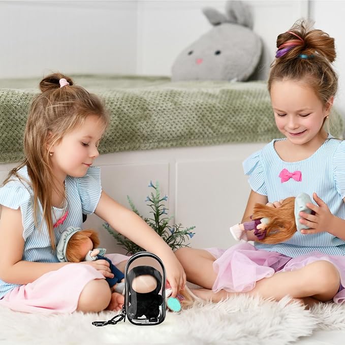 Clear Protective Case Display Accessories for 4.13 Inch 10cm 4.0 Series Plush Doll with Keychain, PVC Hanging Storage Case Cover Doll Storage Bag Figures Dolls Collectible Toys(Black)
