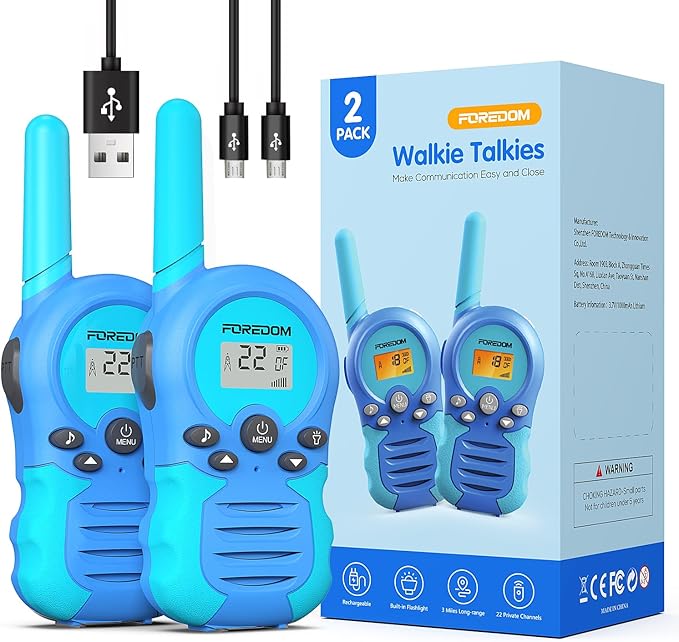 FOREDOM Rechargeable Walkie Talkies for Kids Walkie Talkies Long Range for Boy & Girl Age 3 to 12 Year Old Birthday Toys - 2 Pack