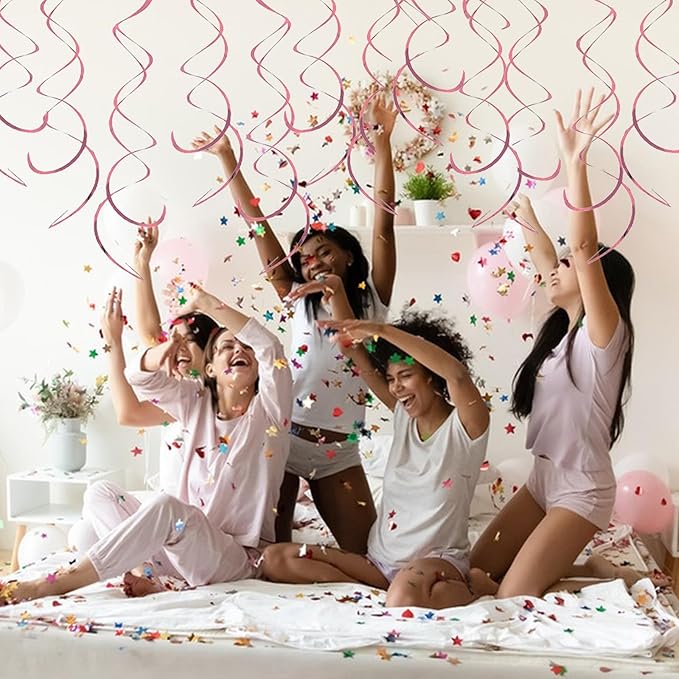 30 Pieces Hanging Swirl Party Decorations Ceiling Spiral Plastic Streamer for Birthday Graduation Wedding Celebration Baby Shower Party（Pink）