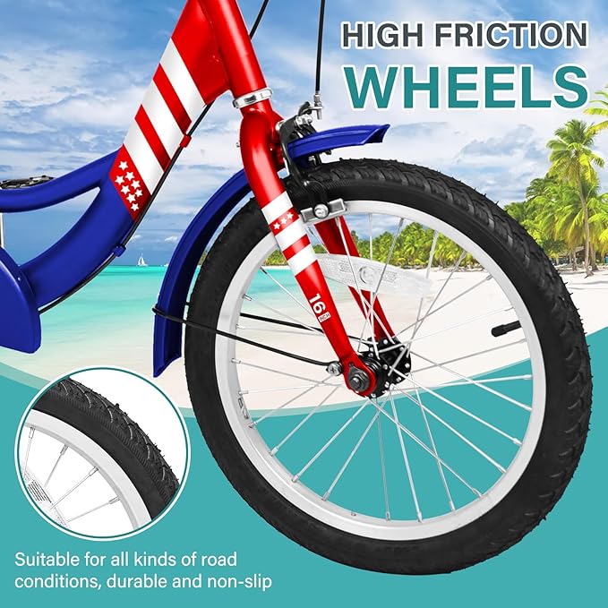 MOPHOTO 16 Inch Small Tricycle for Beginner Riders, Low Step-Through 3 Wheel Bike, Single Speed Trike with Hand Brakes, Adjustable Seat and Rear Basket, Fits Heights 3'9" to 4'9"