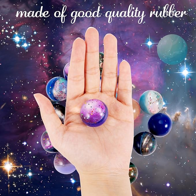 Ayfjovs 20 Pack Starry Space Bouncy Balls - 32mm Rubber Balls, for Space-Themed Parties, Bag Fillers, Easter Basket Stuffers, Classroom Prizes and Pet Toys - High Bounce, and Brightly Colored