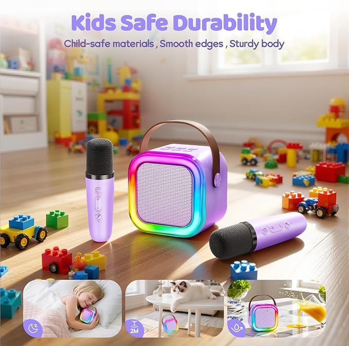 Mini Karaoke Machine for Kids, 2026 TOP Toys Birthday Gifts Ideas for Girls Ages 4, 5, 6, 7, 8, 9, 10, 12+ Years Old, Portable MP3 Player with 2 Wireless Mics for Family Home Party