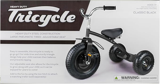 Gener8 Deluxe Tricycle for Kids Durable Steel Frame Inflatable Rubber Tires Adjustable Seat Perfect for Toddlers Ages 3-7 Black Promotes Balance Coordination & Independence
