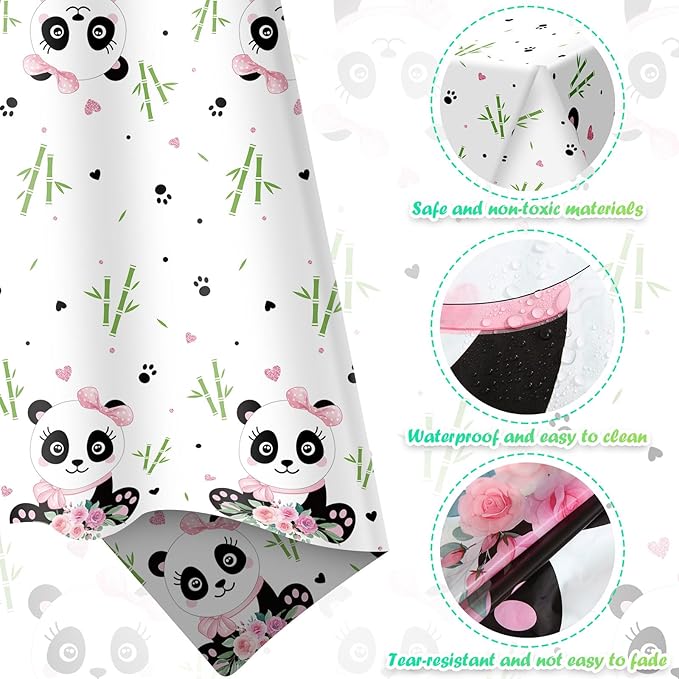 Coume 3 Pack Panda Birthday Party Decorations Panda Theme Tablecloth Favors Large Plastic Cute Table Cover for Kids Birthday Party Valentines Day Baby Shower Supplies, 54 x 108 Inches(Novelty Style)