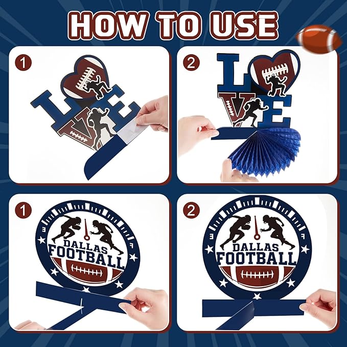 Marspark 12 Pcs Cowboy Football Party Decoration Centerpieces Birthday Party Supplies Cowboy Football Honeycomb Centerpieces Sports Theme Decor for Kids Boys Birthday Baby Shower