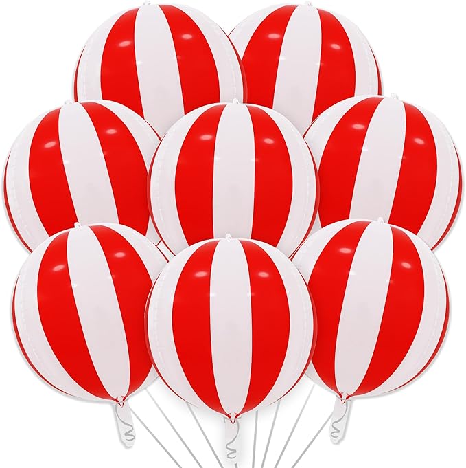 TONIFUL 8Pcs 22Inch Large Red White 4D Giant Round Foil Balloon 4D Metallic Mylar Sephere Balloons for Christmas New Year Birthday Party Graduation Wedding Bridal Shower Decoration Supplies