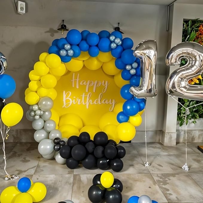 Black Yellow Grey Balloon Arch Kit,Navy Blue Black Yellow Grey Balloons with Sticker for Boys Man Birthday Decorations Party Baby Shower Anniversary Graduation Party Supplies