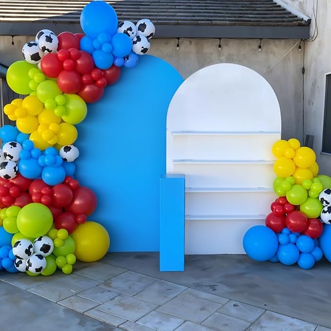 Red Blue Yellow Balloons, 12 Inch Cow Pattern Cloud Light Blue Yellow Red Fruit Green Balloons with Star Foil Balloon for Boys Girls Baby Shower Party Birthday Decorations