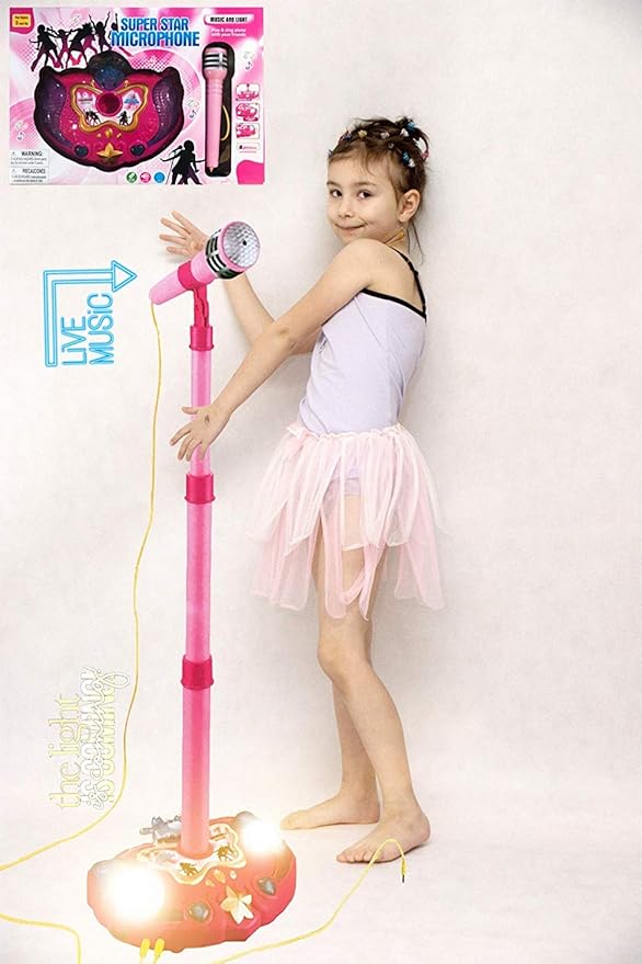 NA Princess Karaoke -Children's Toy Stand Up Microphone Play Set w/Built-in MP3 Player, Speaker, Adjustable Height (Pink)