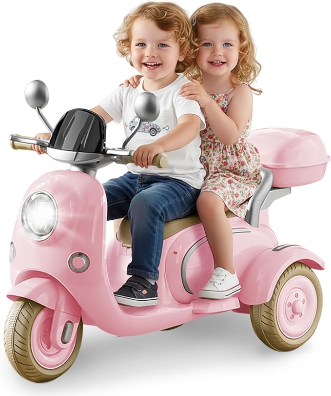 HEIMILI 12V Kids Electric Motorcycle for Girls, 3 Wheel Ride On Motorcycle for Kids 3-5 Years, Mini Battery Powered Motorbike with Bluetooth & MP3, Toddler Electric Ride On Toy, Pink
