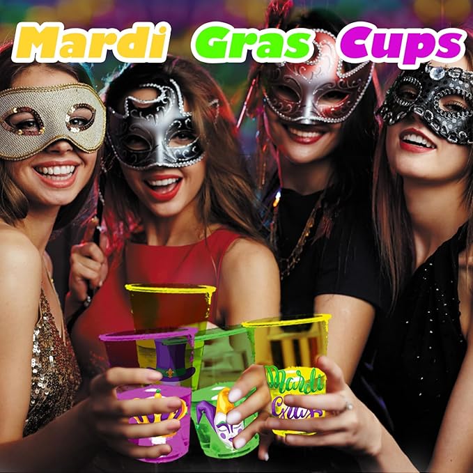 mishunyus 24 Pcs Mardi Gras Glow Cups for Party Theme Mardi Gras Decorations, Party Favors Supplies, Accessories, Carnival Favors, New Orleans Style Party(16 oz)