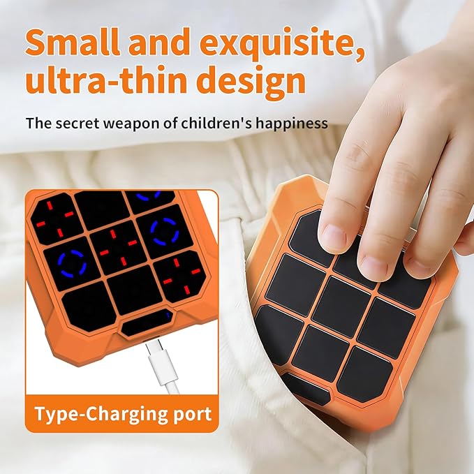 6-in-1 Rechargeable Electronic Tic-Tac-Toe Game, Portable Digital Travel Toy, Suitable for Children, Boys, Girls and Adults, Educational Memory Learning Toy for Ages 4 and Up (Orange)