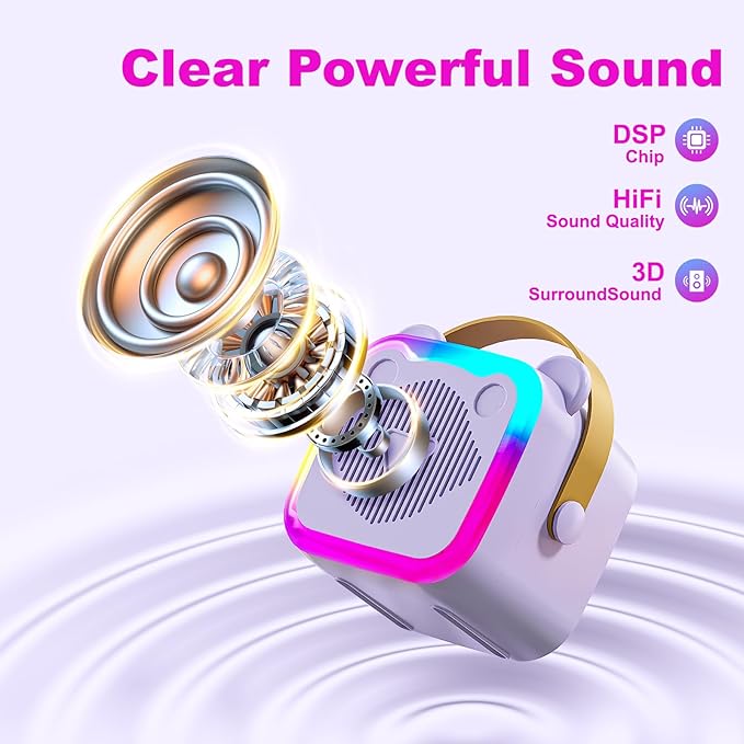 Mini Karaoke Machine for Kids: Portable Singing Toys Speaker with 2 Wireless Microphones for Girls and Boys Ages 3-12+ Years Old（Purple）