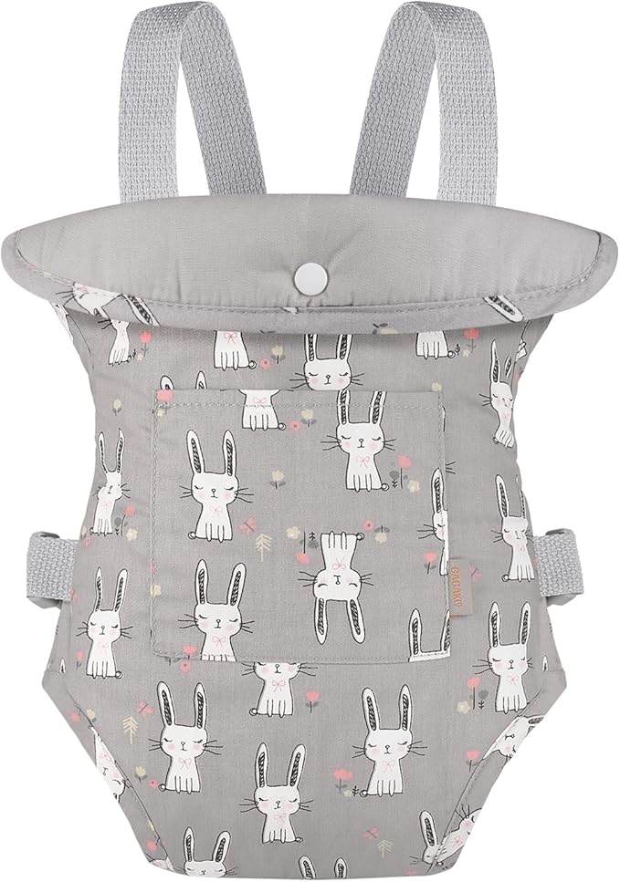 GAGAKU Baby Doll Carrier for Little Girls, Reborn Doll Accessories for Toddlers 1-3, Kids Toy Baby Dolls Sling Carrier - Gray - Rabbit