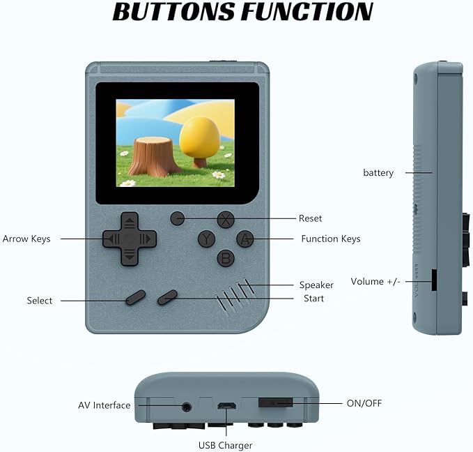 Retro Handheld Games Console, Built-in 400 Video Games,Portable Video Gaming Player with 3.0 Inch IPS Screen and Rechargeable Battery (Gray)