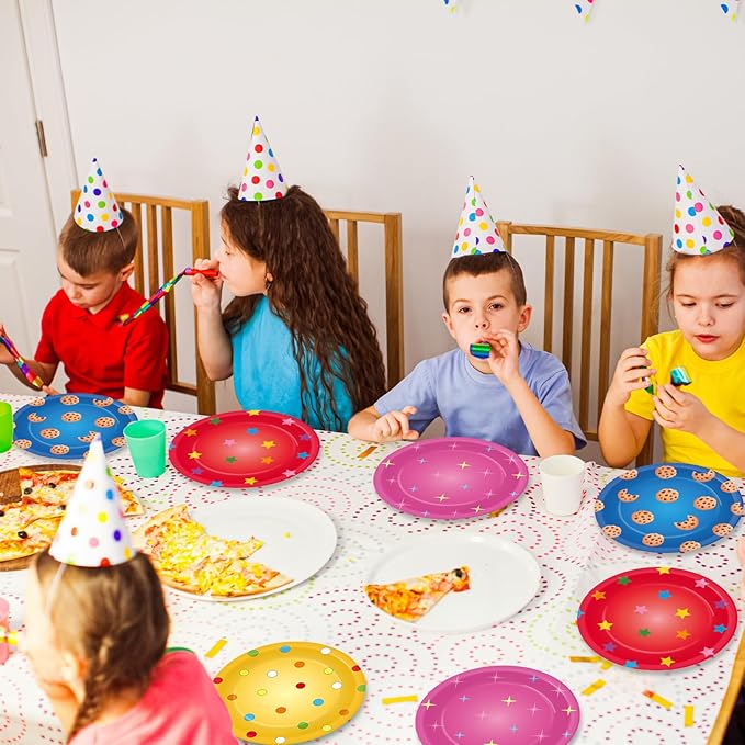 48 Pcs Street Theme Party Supplies Cookies Paper Plates Decorations Cartoon Friends Disposable Dessert Plates 7 Inch Cookie Street Theme Party Decorations for Boys Girls Baby Shower Birthday Favors