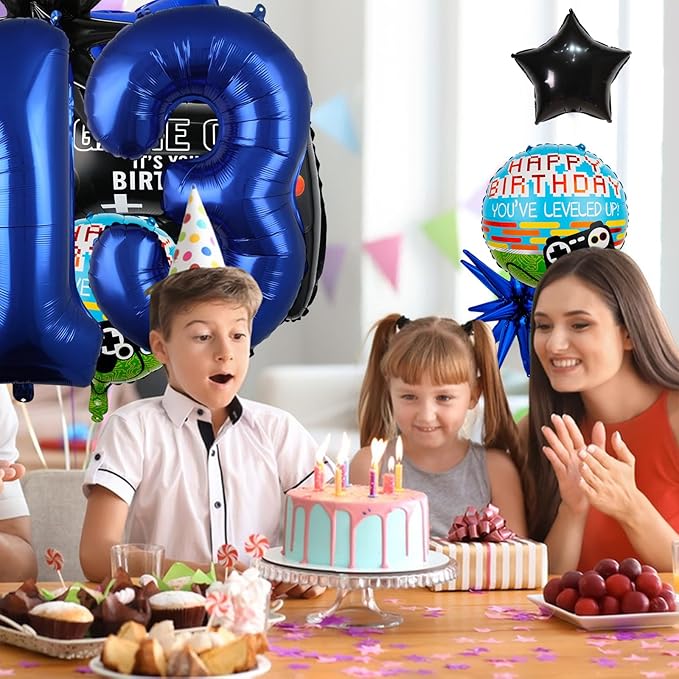 17pcs Video Game Themed Party Decorations, Number 13th Boys Birthday Party Supplies, Navy Blue Video Game Controller Mylar Foil Balloon, Video Game Party Decoration Supplies