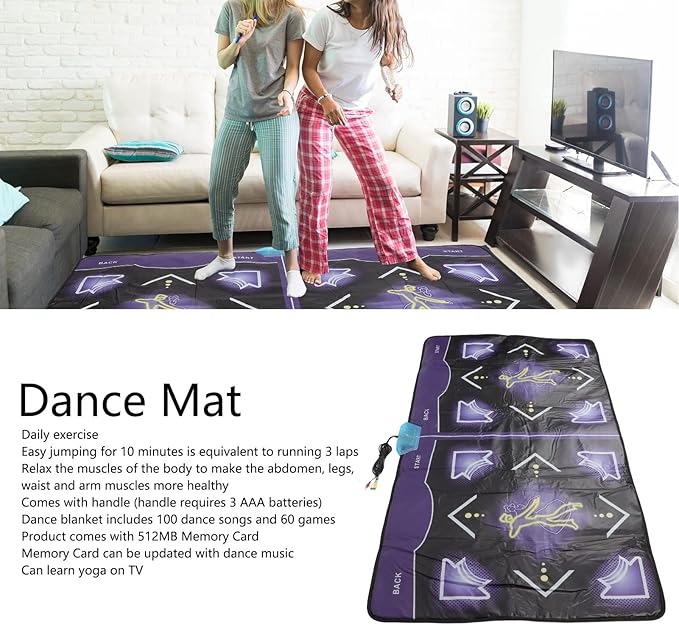 Dance Mat, Double Dancing Pad with Handle, Includes 100 Dance Songs, 60 Games, with a 512MB Memory Card, for Children and Adults for Home Use