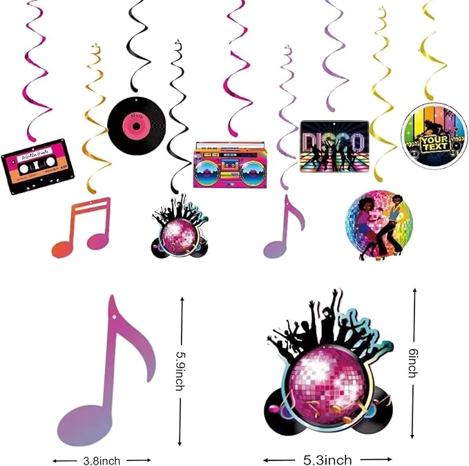 36Pcs 80s Hanging Swirls，90s Theme Party Decorations，Retro 1980s Hip Hop Party Hanging Swirls Ceiling Decor for Disco Themed Birthday Party Back to The 90s Party Supplies