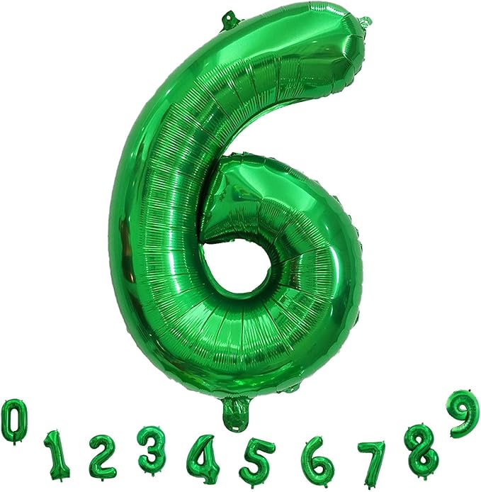 Giant Number Balloons 6, Dark Green 0-9 Set Number Balloons for Women Men, 40 Inch Foil Helium Number Balloon for Boys Girls 6th Birtyday Party Decor Jungle Anniversary Decorations Supplies