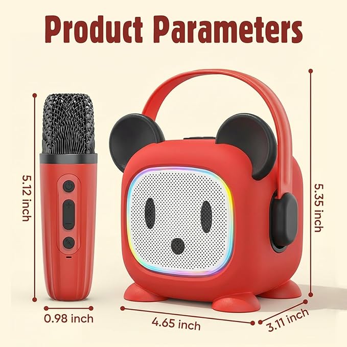 Kids Karaoke Machine with 2 Wireless Microphones - Portable Bluetooth Singing Speaker with AI Voice Changer, LED Lights, Built-in Mic & Carry Handle | Best Birthday Gifts for Girls Boys Ages 3-12
