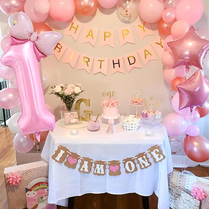 40 inch Number 2 Balloon with Bow Pink Happy Birthday Jumbo Number Balloon for Girls Daughter Birthday Decorations Party Supplies (Number 2)