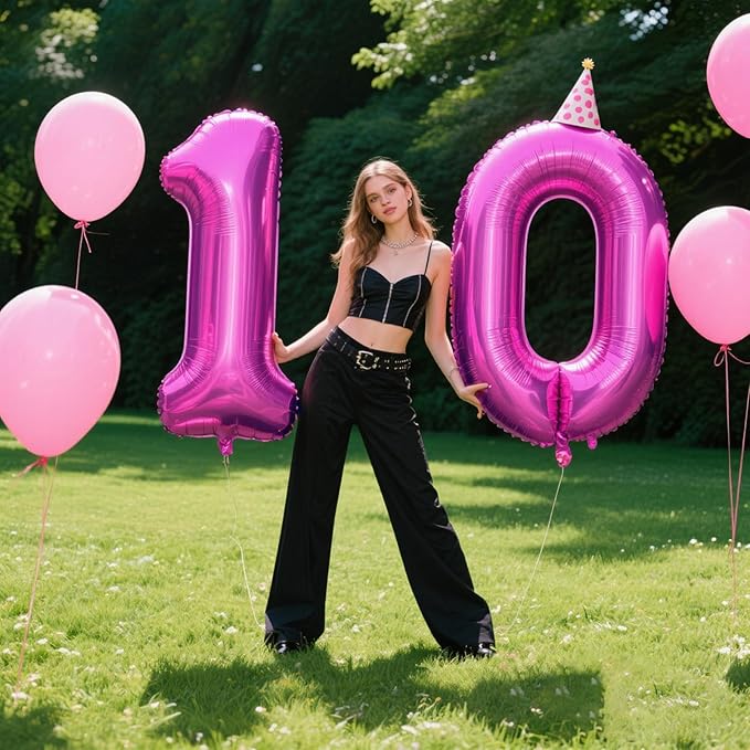 40 Inch Rose Purple Large Balloon Number 0 Balloon,Jumbo Mylar Foil Helium Balloon for 10 20 30 40 50 60 Birthday Digital Balloons for Birthday Party,Wedding Anniversary Party Decorations