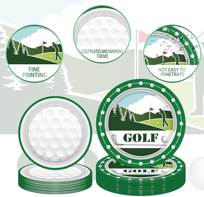Golf Plates and Napkins Party Supplies -96PCS Golf Themed Birthday Party Decorations Golf Paper Disposable Tableware Set for Birthday Retirement Baby Shower Serve 24 Guests