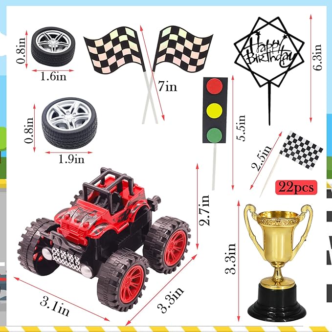 MEMOVAN Trucks Cake Topper Truck Cake Decorations Racing Car Birthday Cake Cupcake Topper Decoration for Boy's Kids Blaze Truck Theme Birthday Supplies Racing Car Party Favors-30pcs