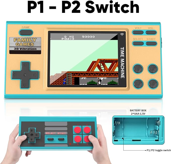 EASEGMER Handheld Games for Kids, Built-in 198 Classic Plug and Play Games, 3 Inch Portable Video Games Player Best Kids Electronic for Boys Ages 4-12 (Blue)