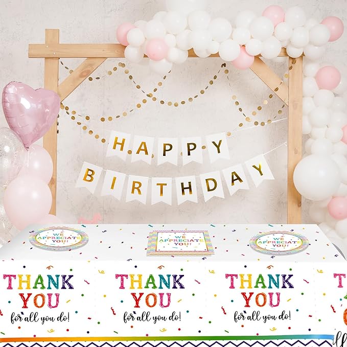 41Pcs We Appreciate You Decorations Rainbow Color Thank You Themed Tableware Set Appreciation Plates Napkins Tablecloth丨Teacher Nurse Employee Staff Pastor Volunteer Appreciation Week Decor,Serve 20