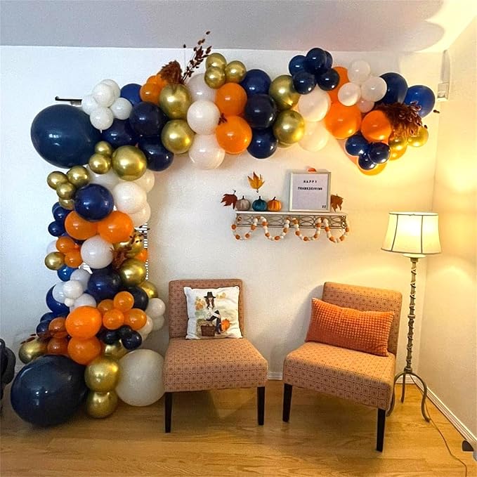35pc Navy Blue & Orange Balloons Set, Navy, Orange, White, Metallic Gold, Boys, Men, Space, Birthday, Wedding, Party Decorations