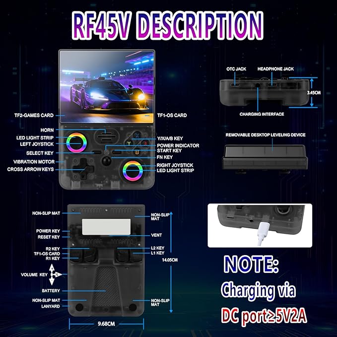 2026 NEW Upgrade RF45V Retro Handheld Game Console - 4.5 Inch Ultra-Large Screen,Support 18000+Classic Games,64G TF Card,4000mAh Battery,Linux System,Birthday Gift for Adult or Friends-Black