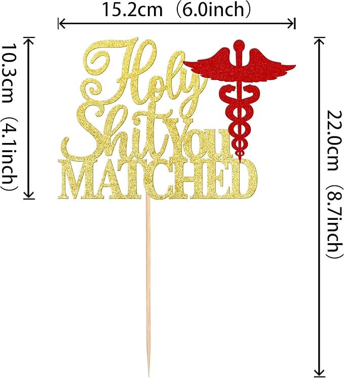 1 PCS Holy Shit You Matched Cake Topper Glitter Doctor Nursing Birthday Cake Pick for Medical Rn Theme Nurse Birthday Party Cake Decorations Supplies Gold
