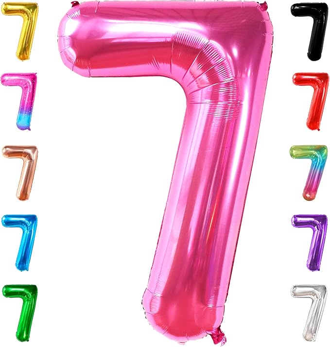 KatchOn, Giant Hot Pink Number 7 Balloon - 40 Inch | Pink 7 Mylar Foil Balloon For Happy Birthday Decorations | 7th Anniversary Decorations | 7th Birthday Party Supplies | Birthday Party Decoration