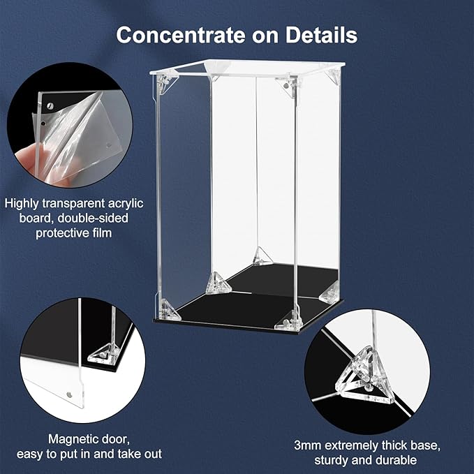 Acrylic Display Case for Collectibles Assemble Clear Dustproof Acrylic Display Box with Mirrored Back, Alternative Glass Case for Action Figures Lego Model Doll Toys Display (8x8x10 inch; 20x20x25 cm)